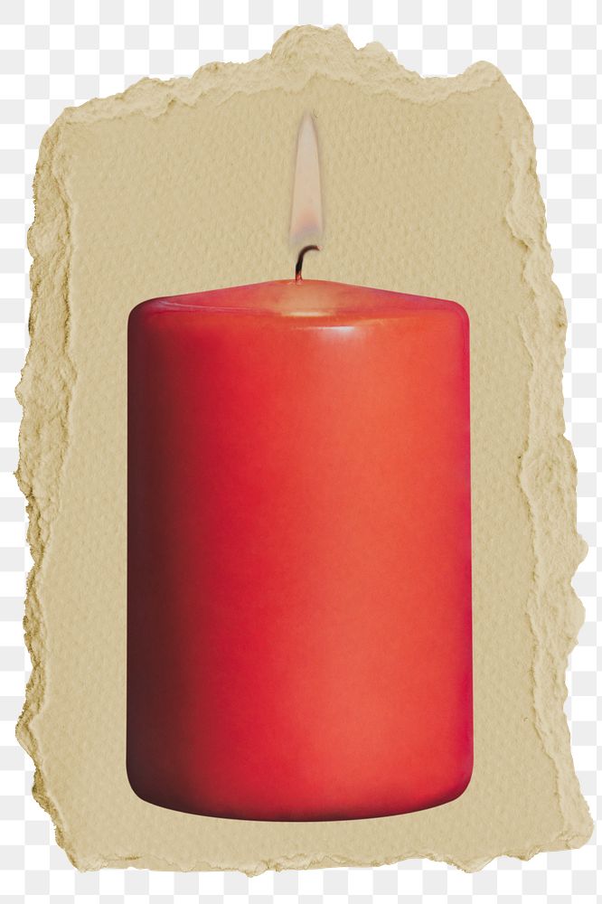 Red scented png candle sticker, ripped paper, transparent background