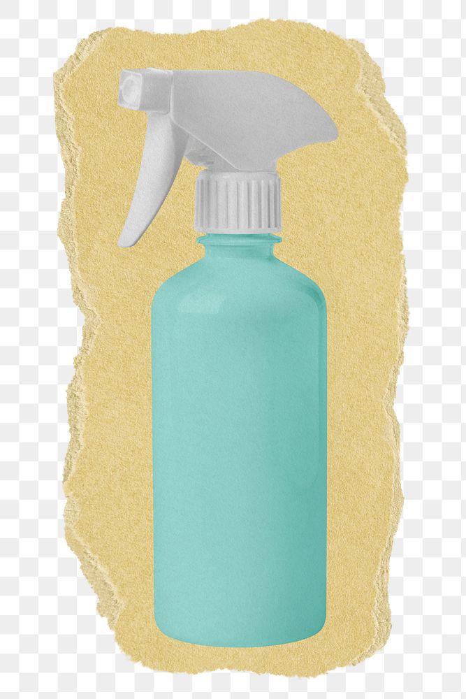 Green spray png bottle sticker, ripped paper, transparent background