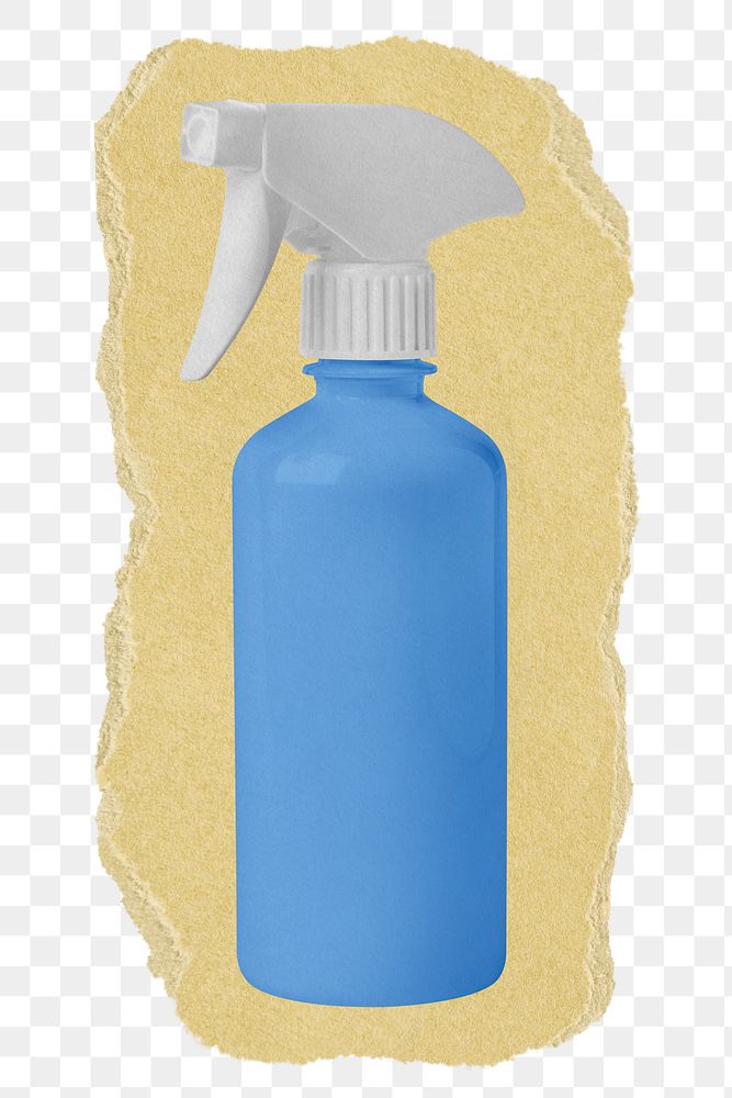 Blue spray png bottle sticker, ripped paper, transparent background