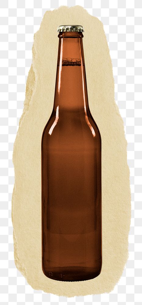 Beer bottle png sticker, drink torn paper, transparent background