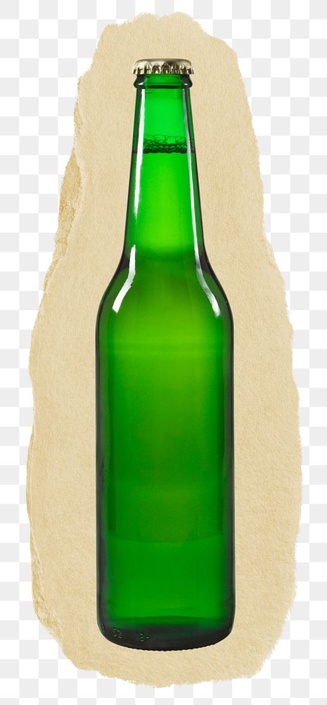 Beer bottle png sticker, drink torn paper, transparent background