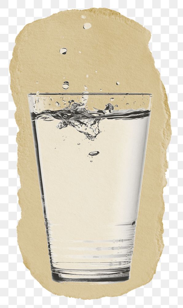 Water glass png sticker, drink ripped paper, transparent background