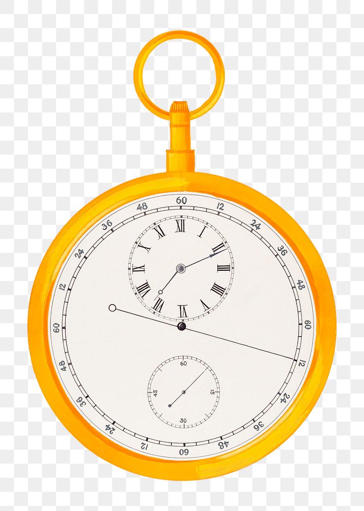 Png split second chronograph watch sticker, vintage illustration, transparent background