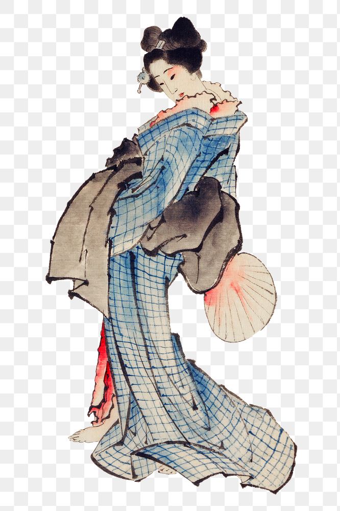 Png Hokusai's Japanese woman sticker, ukiyo e artwork, transparent background