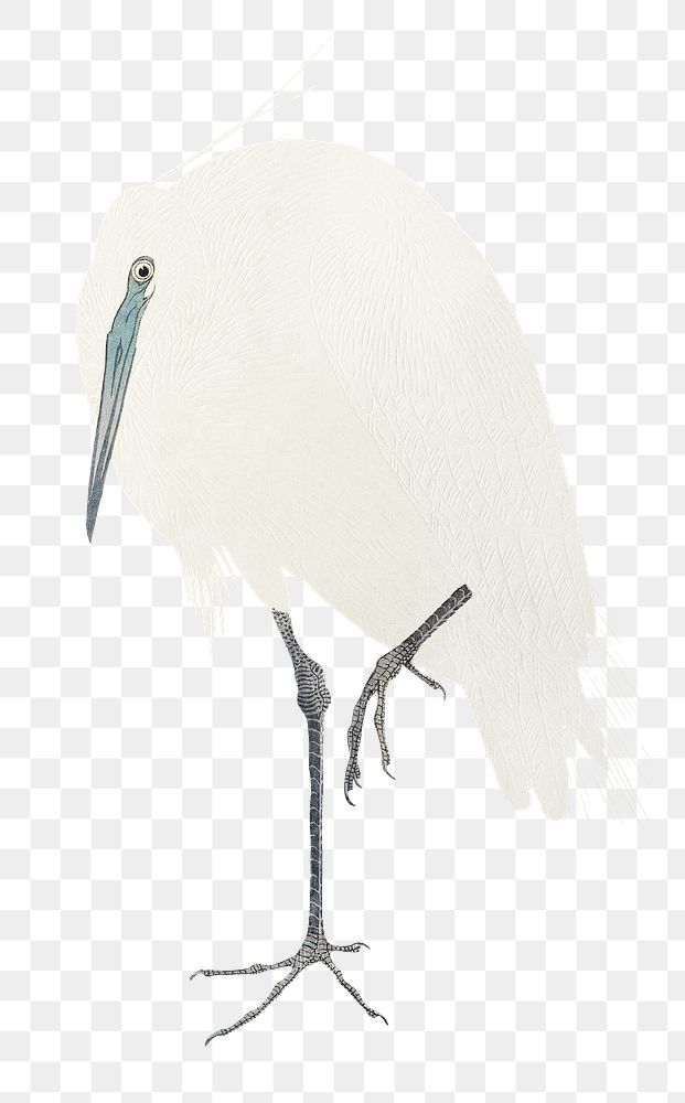 Png Ohara Koson's egret sticker, bird vintage illustration, transparent background
