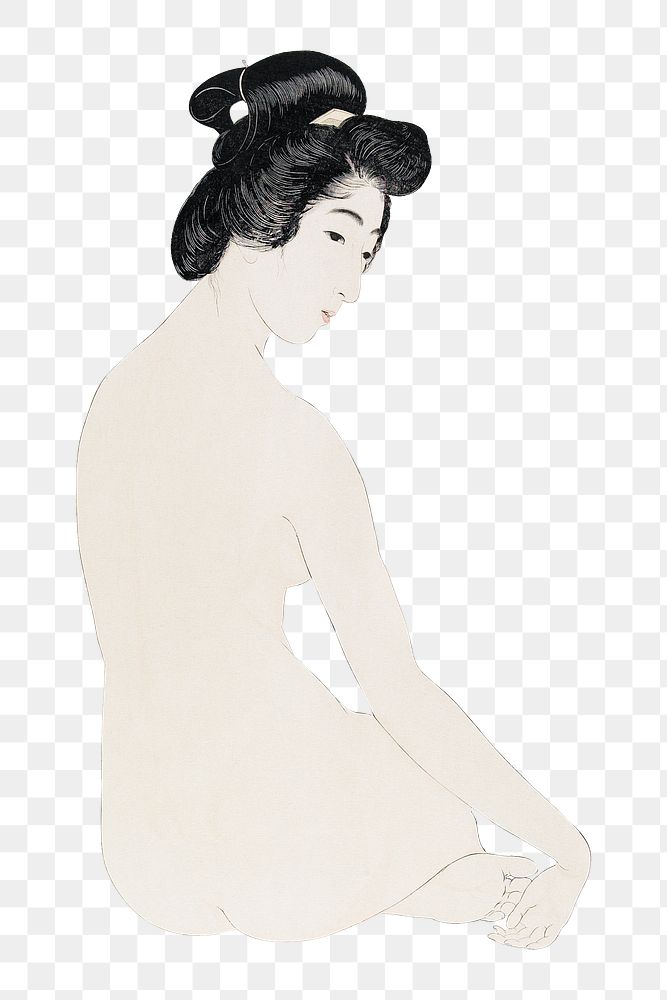Png Hashiguchi's Woman After a Bath sticker, vintage illustration, transparent background