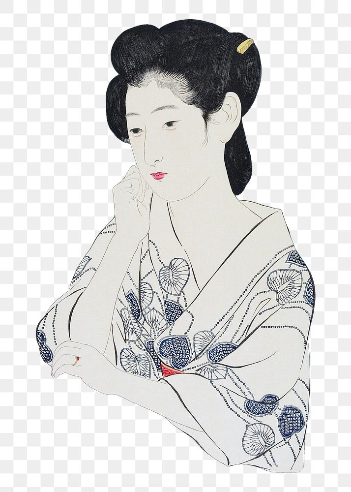 Japanese woman png sticker, vintage artwork, transparent background