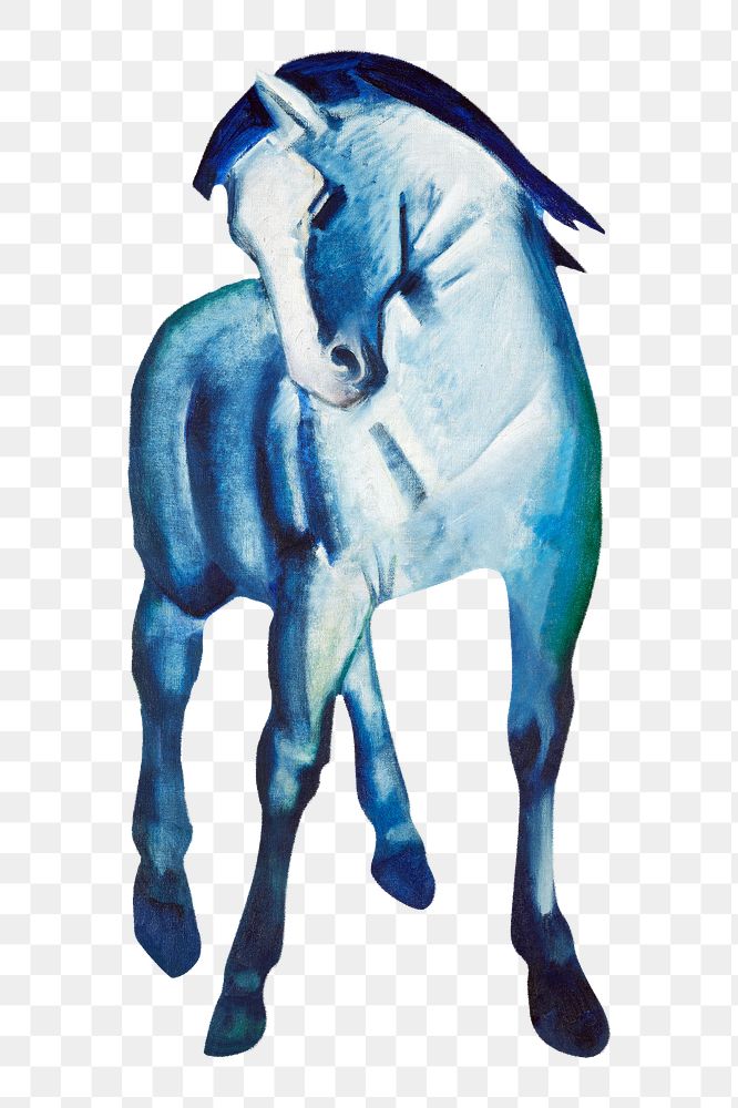 Png blue horse sticker, vintage animal illustration, transparent background