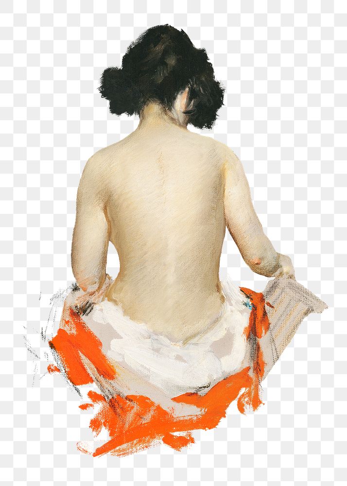 Png naked Japanese woman sticker, vintage artwork, transparent background