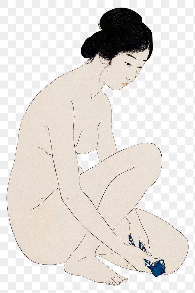 Png Hashiguchi's naked woman sticker, vintage illustration, transparent background