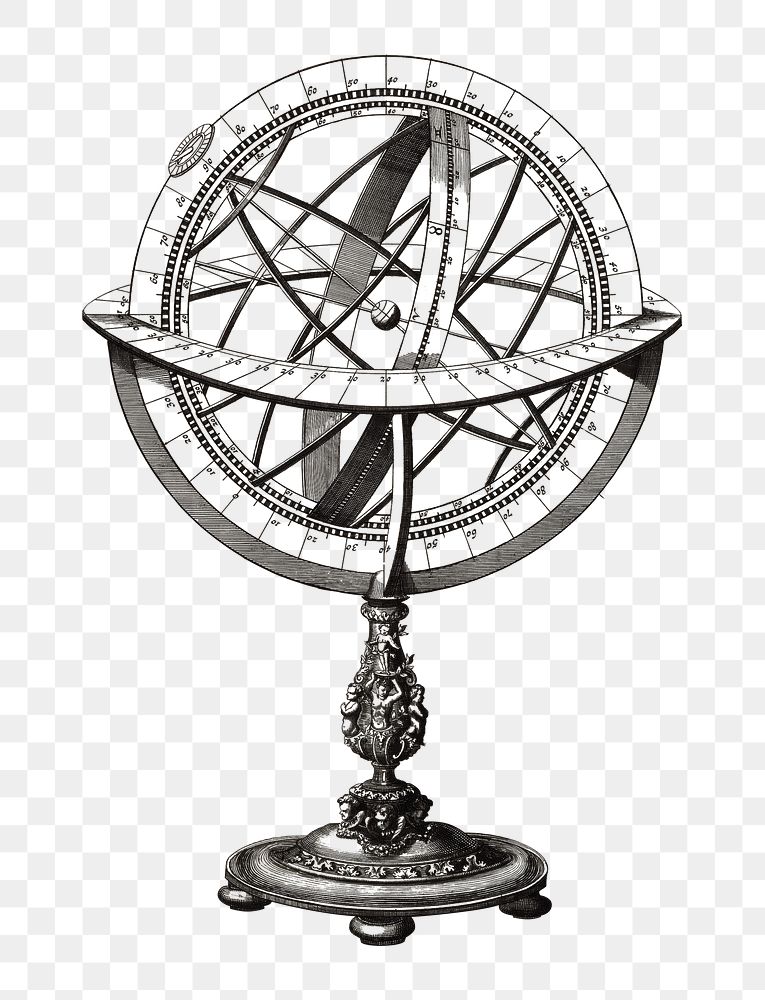 Png astrological sphere sticker, vintage illustration, transparent background