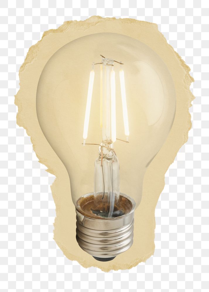 Light bulb png sticker, ripped paper on transparent background