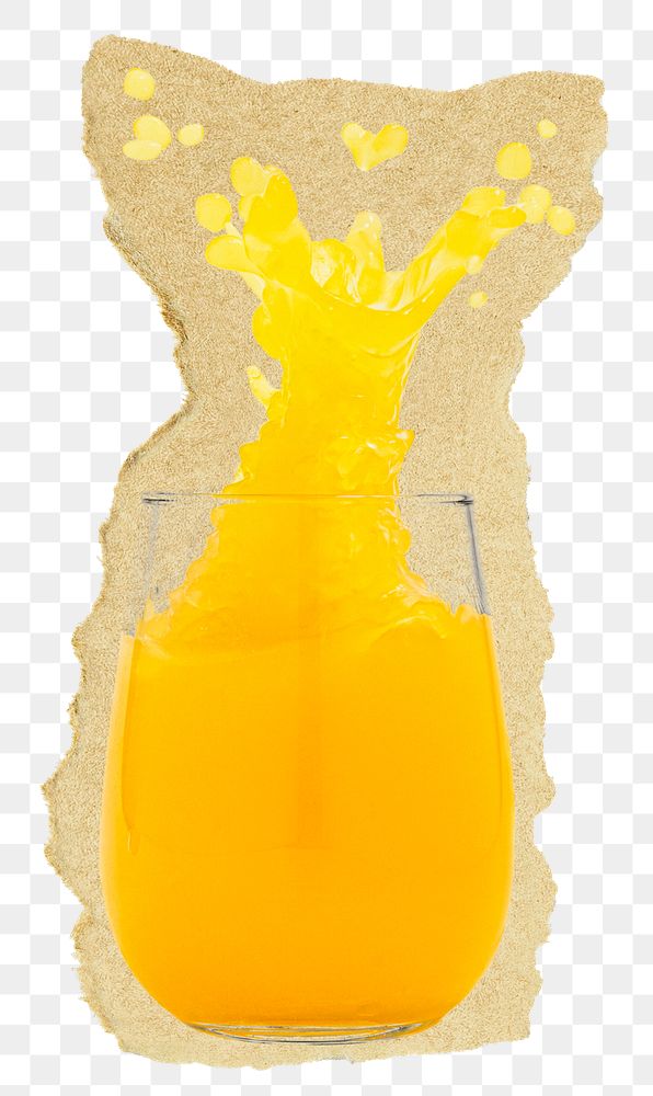 Orange juice png sticker, healthy drink torn paper, transparent background