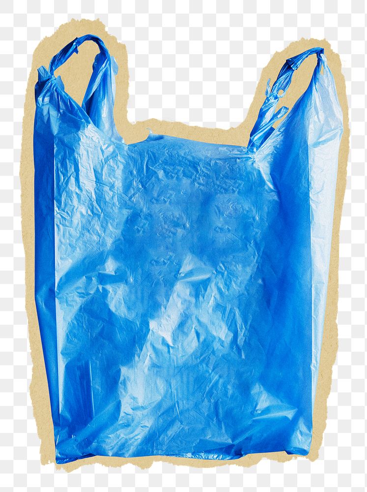 Plastic bag png sticker, blue package ripped paper, transparent background
