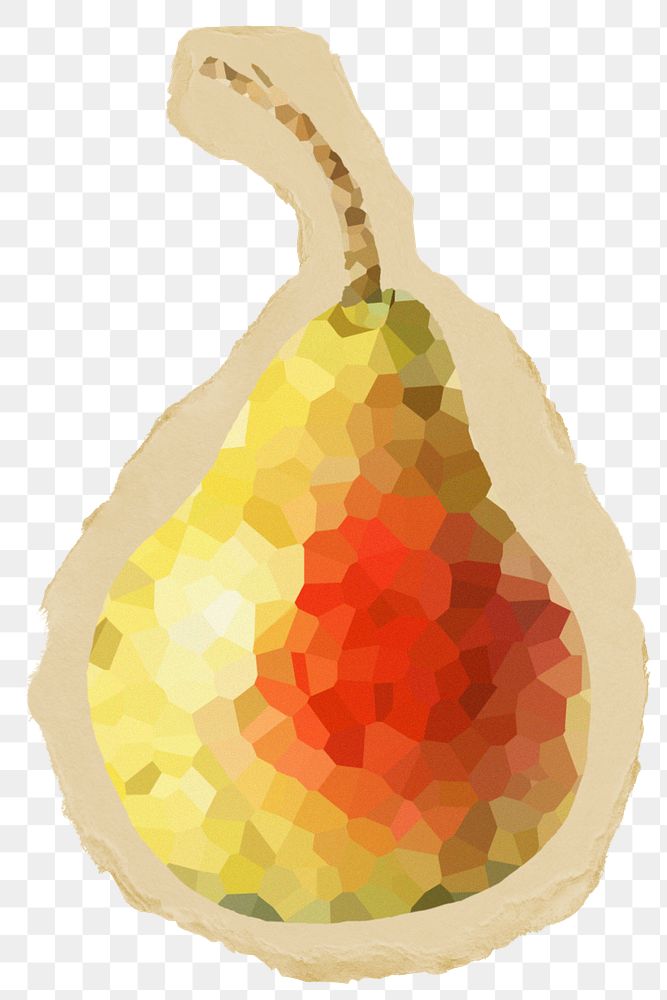 Blurry pear png sticker, ripped paper, transparent background