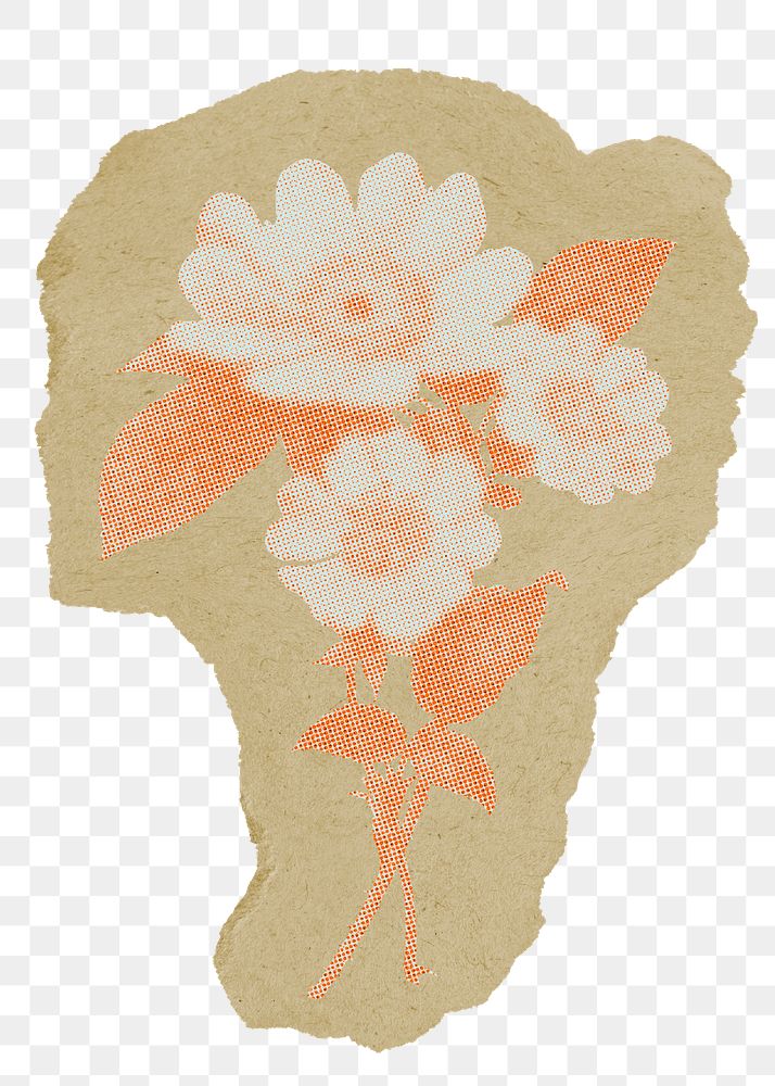 Aesthetic flower png sticker, ripped paper, transparent background