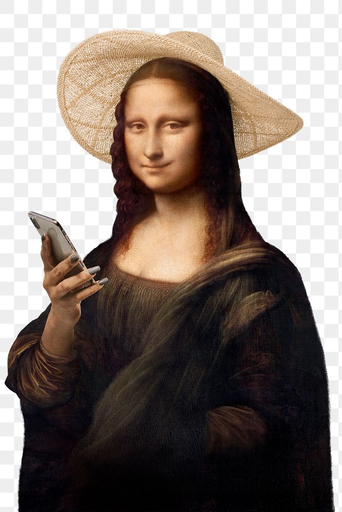 Png Mona Lisa using phone sticker, famous artwork remixed by rawpixel, transparent background