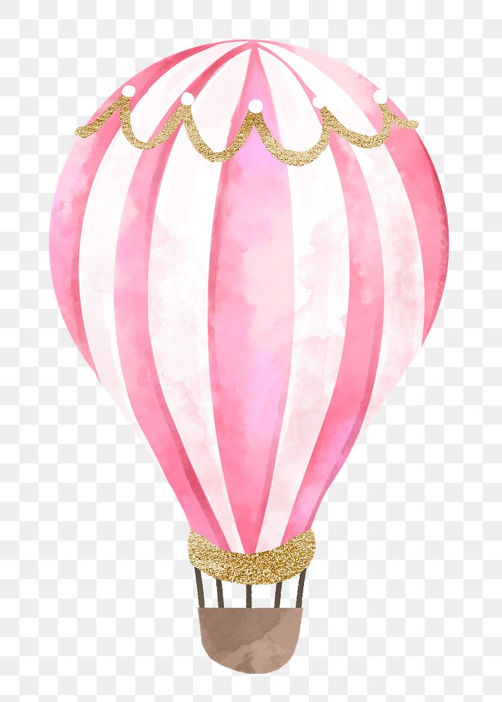 Hot air balloon png sticker, watercolor design in transparent background