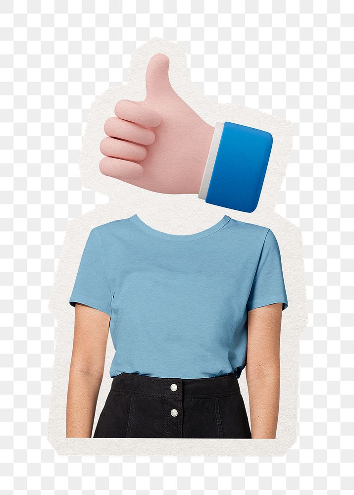 Thumbs up head png woman, marketing remixed media, transparent background