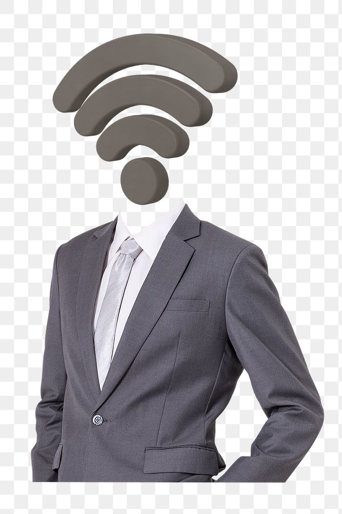 Wifi network png head businessman sticker, business connection remixed media, transparent background