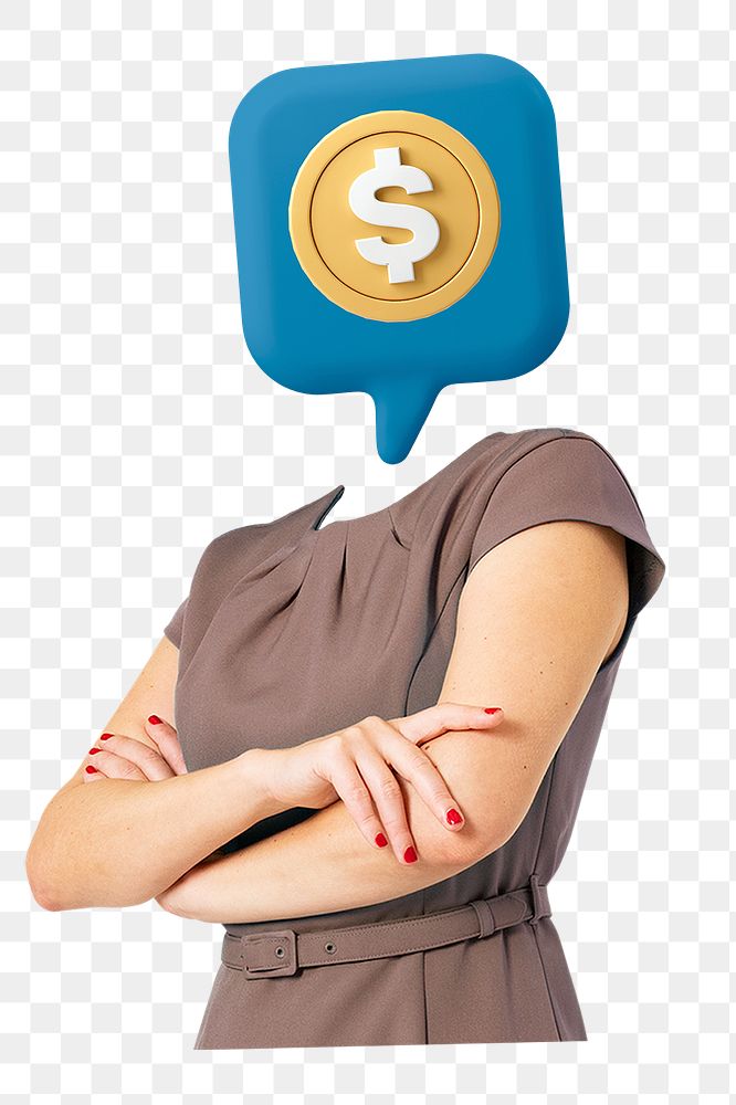 Money head png businesswoman sticker, accountant, finance remixed media, transparent background