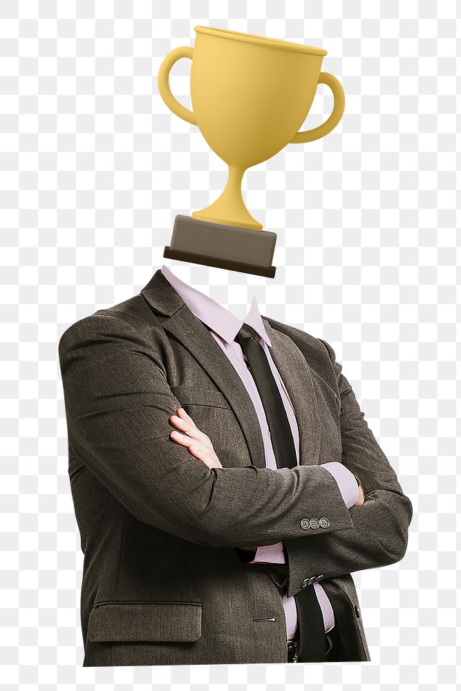 Trophy head png businessman sticker, business success remixed media, transparent background