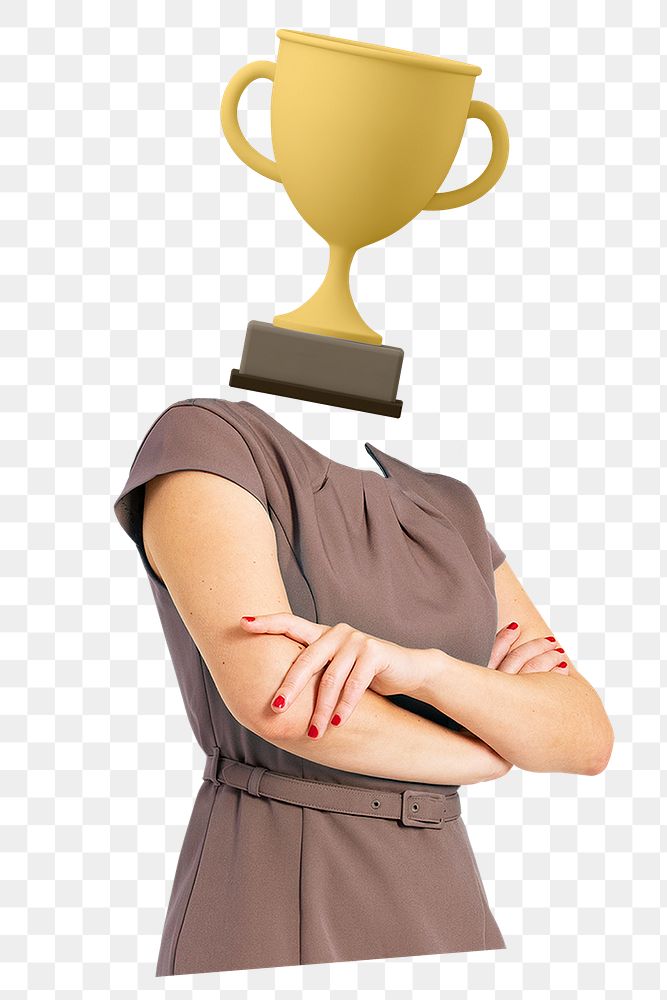 Trophy head png businesswoman sticker,  business success remixed media, transparent background