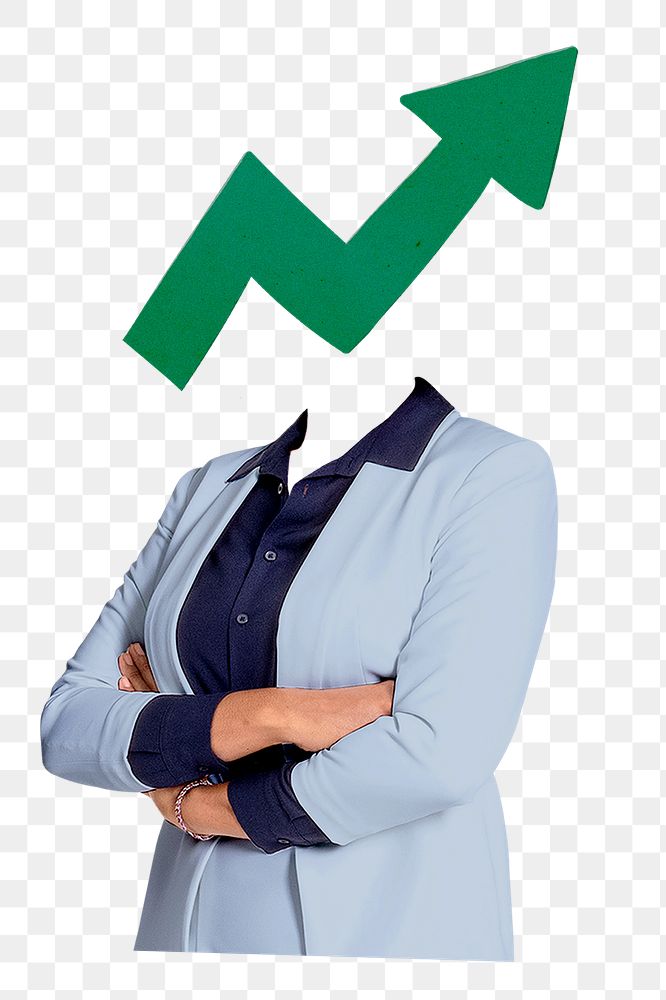 Upward arrow png businesswoman sticker, profit growth business remixed media, transparent background