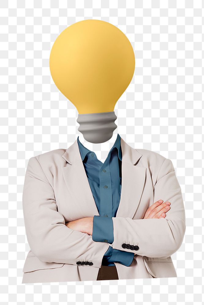 Businesswoman png light bulb head sticker, business, creative remixed media, transparent background
