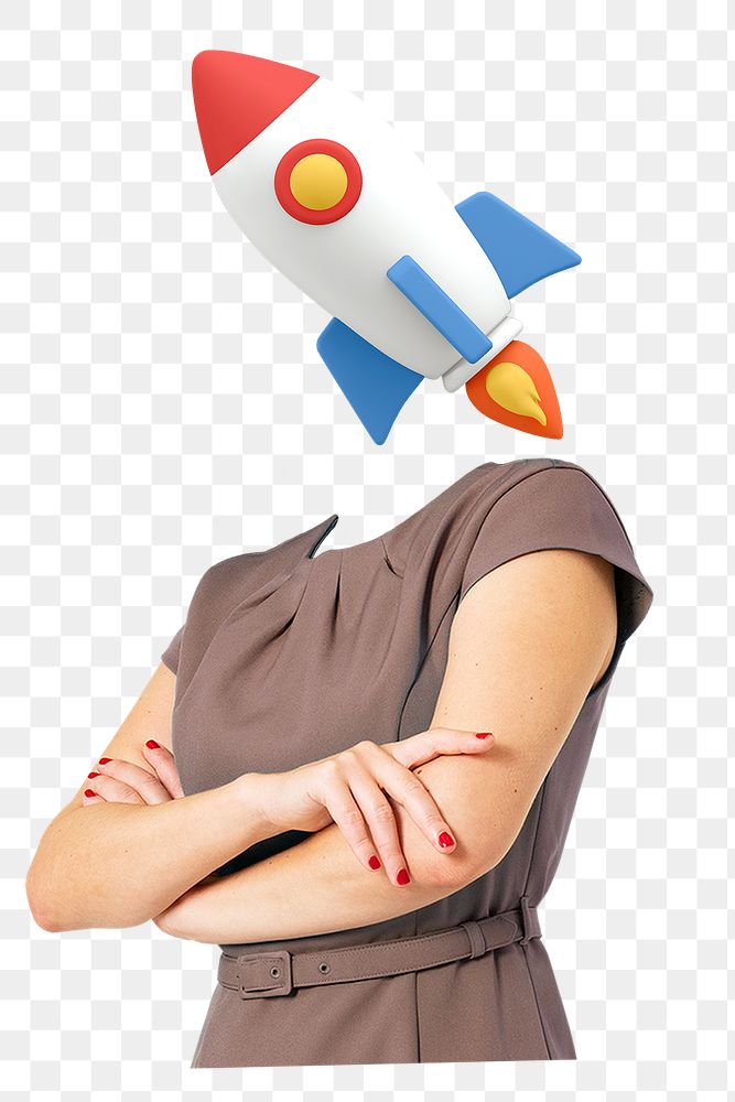 Rocket head png businesswoman sticker, startup, business launch remixed media, transparent background