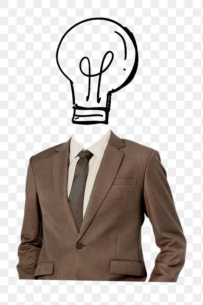 Businessman png light bulb head sticker, business, creative remixed media, transparent background