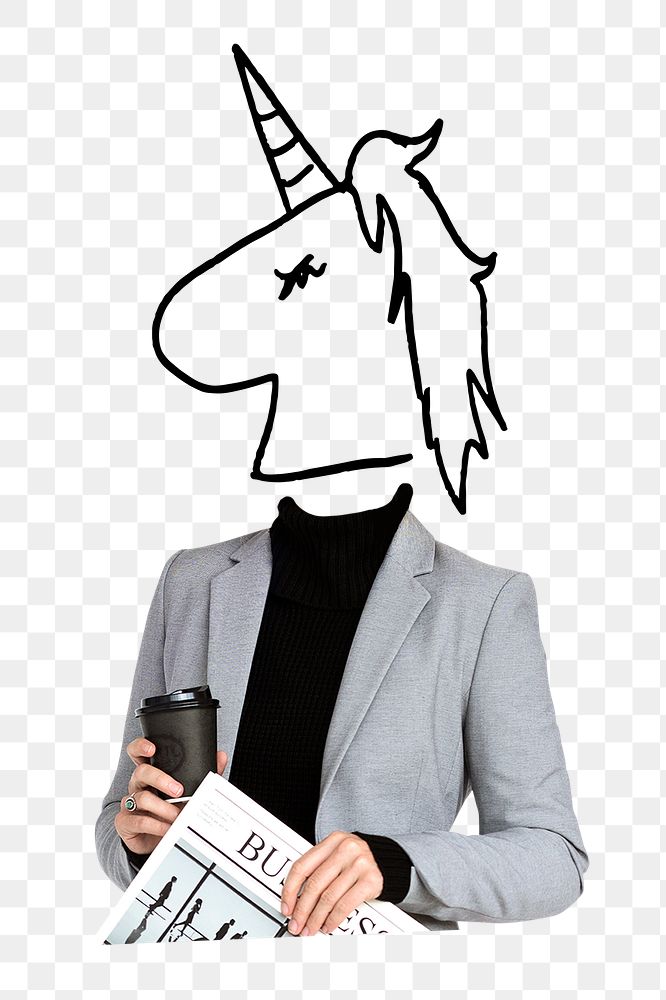 Unicorn head png businesswoman sticker, startup business remixed media, transparent background