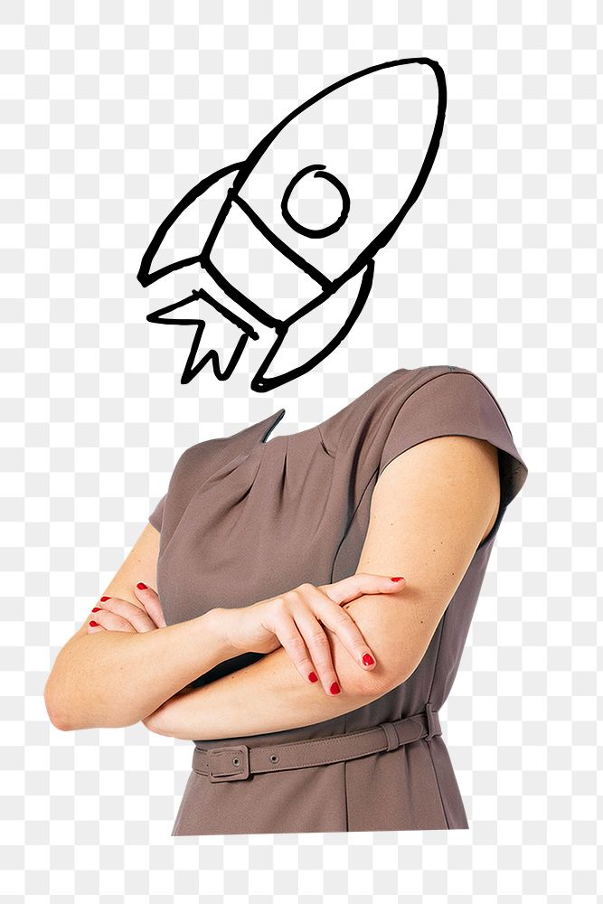 Rocket head png businesswoman sticker, startup, business launch remixed media, transparent background
