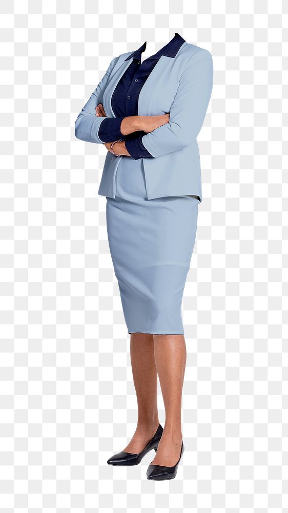 Headless businesswoman png sticker, arms crossed gesture image, transparent background