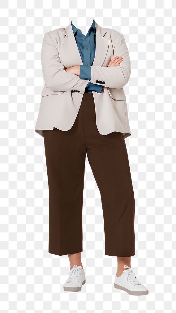 Headless businesswoman png sticker, arms crossed gesture image, transparent background