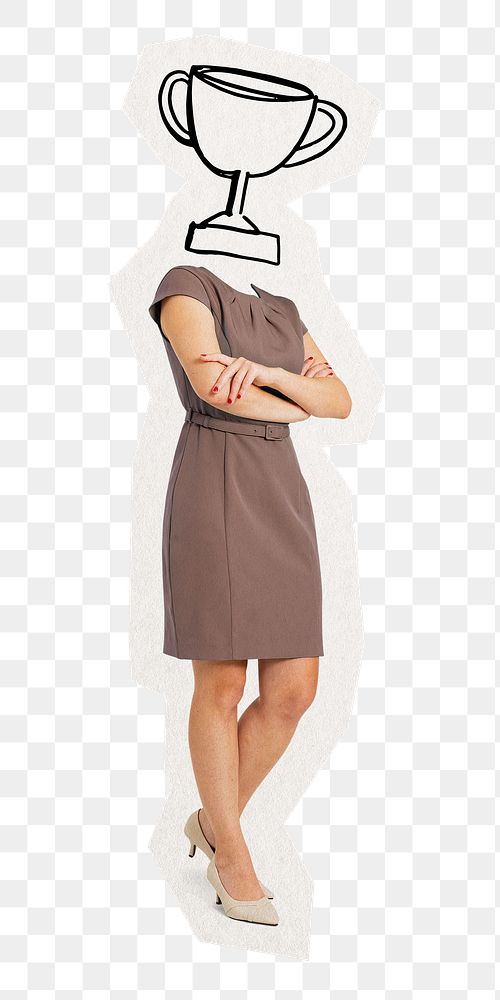 Trophy head png businesswoman sticker,  business success remixed media, transparent background