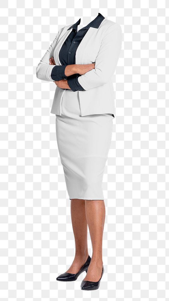 Headless businesswoman png sticker, arms crossed gesture image, transparent background