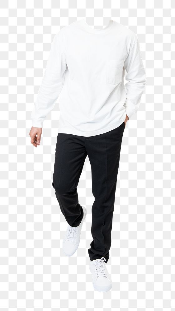 Headless man png sticker, white sweater, transparent background