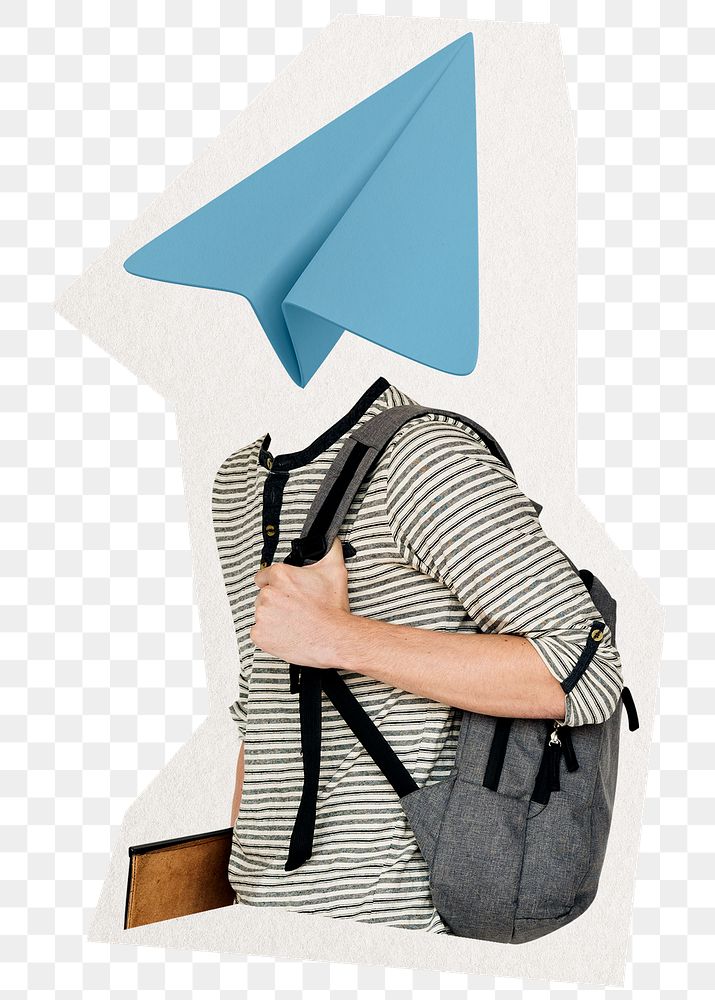 Paper plane png head man, student, education remixed media, transparent background