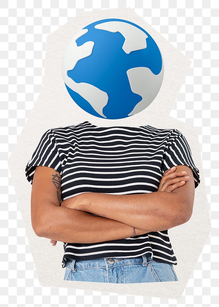 Globe head png woman sticker, student, education remixed media, transparent background