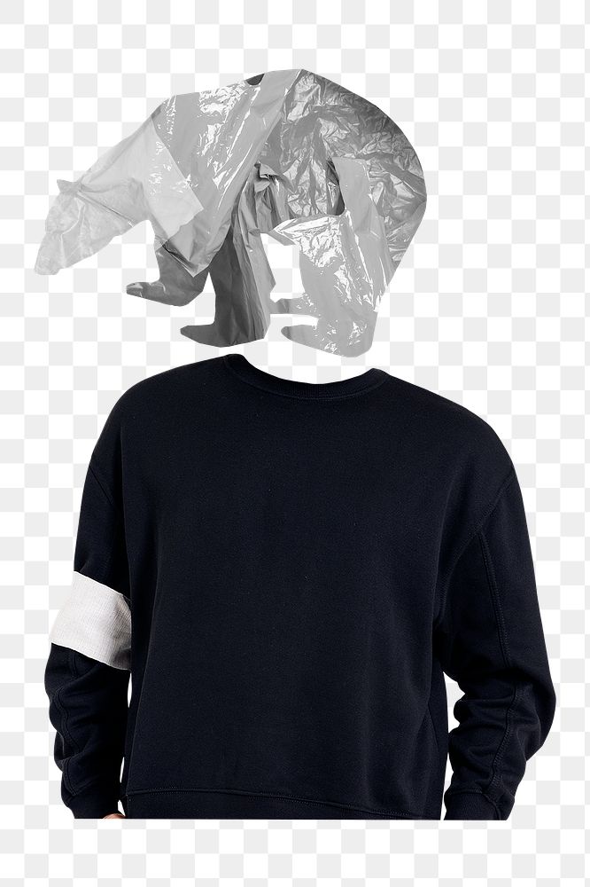 Plastic bag head png man sticker, environment remixed media, transparent background