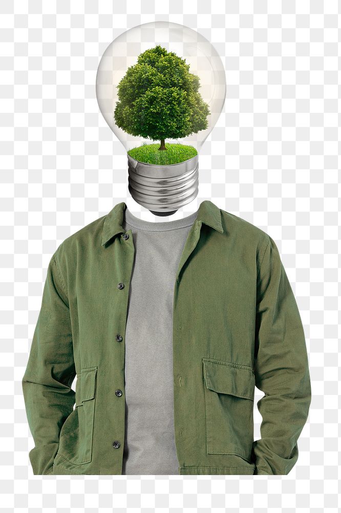 Tree bulb png head man, renewable energy, environment remixed media, transparent background