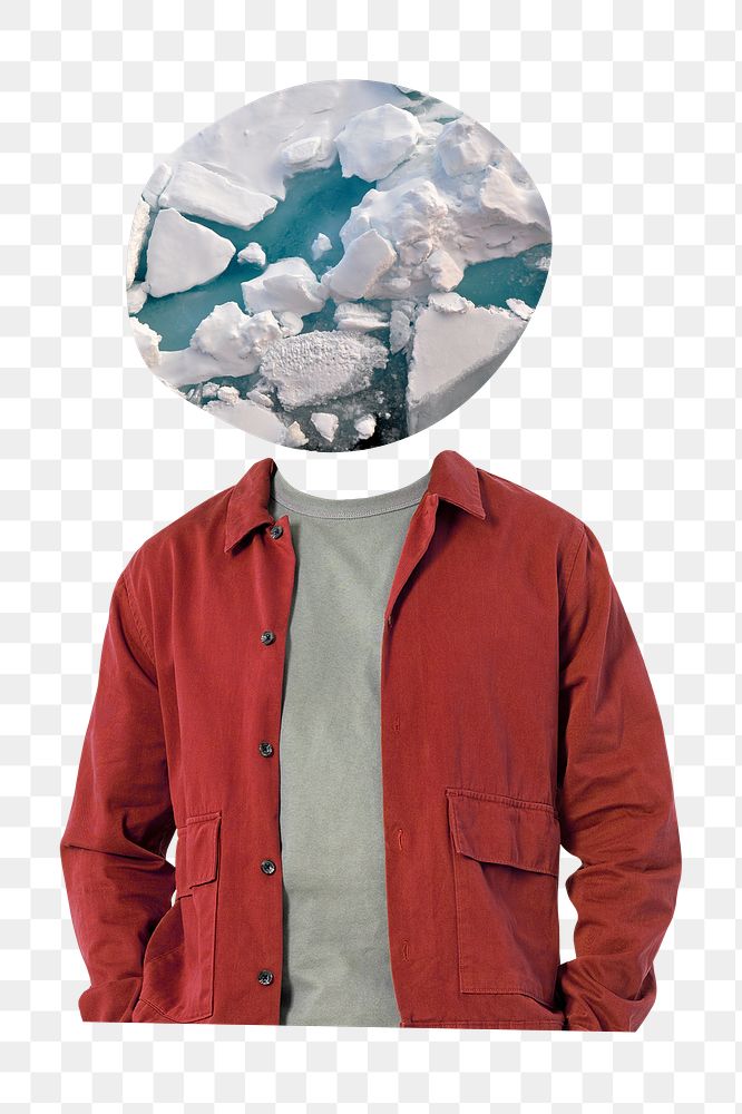 Melting ice head png man sticker, global warming remixed media, transparent background