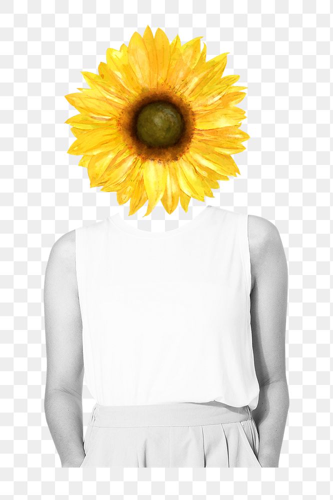 Sunflower head png woman sticker, Spring remixed media, transparent background