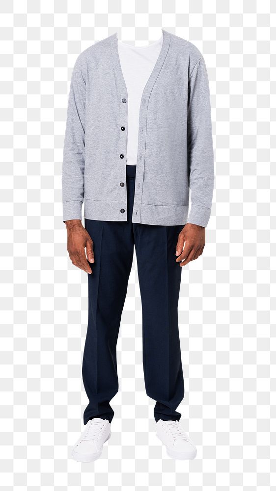 Headless man png sticker, wearing gray jacket, transparent background