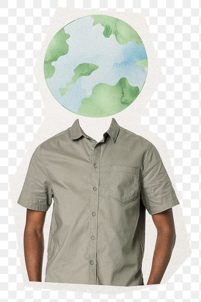 Globe head png man sticker, environment remixed media, transparent background