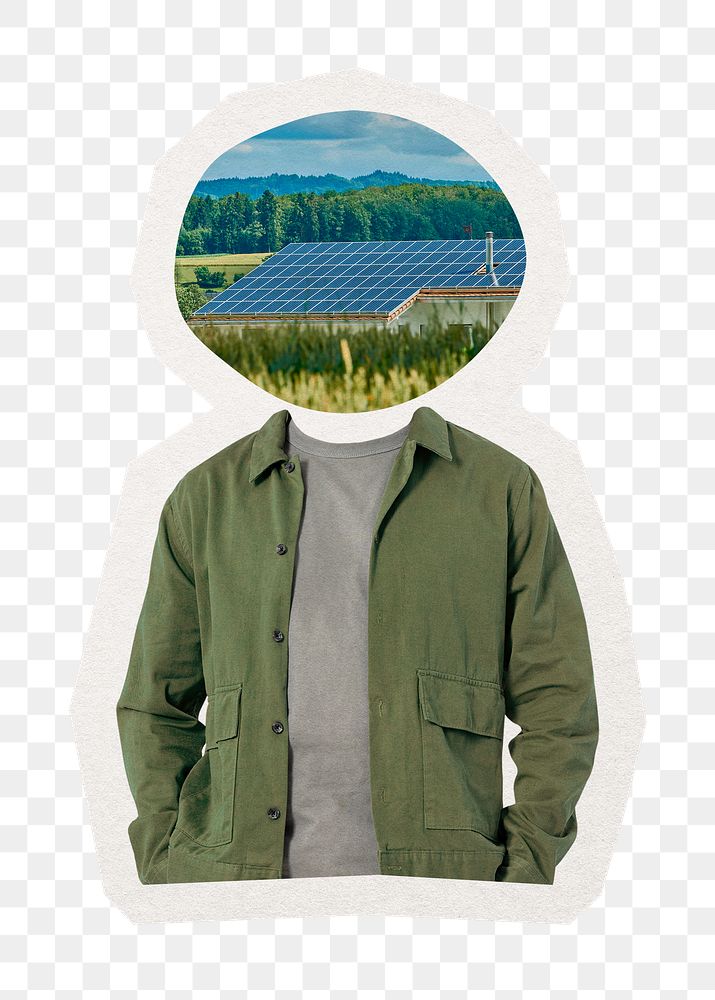 Solar panel head png man sticker, environment remixed media, transparent background