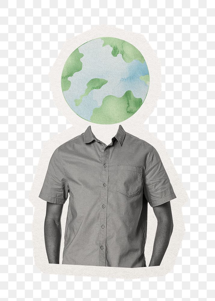 Globe head png man sticker, environment remixed media, transparent background