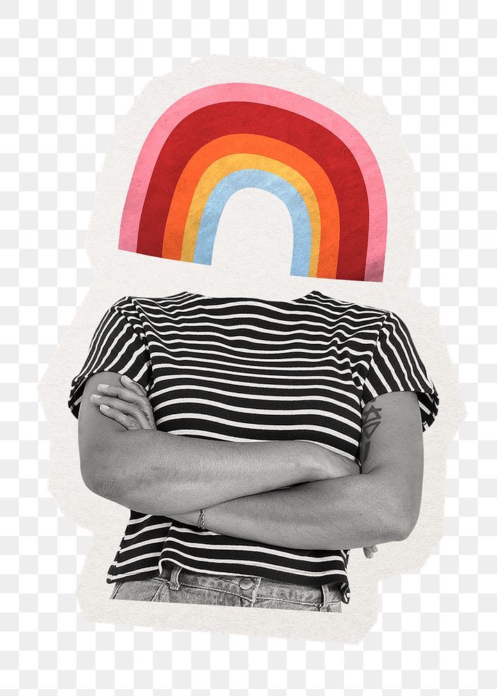 Rainbow head png woman sticker, weather remixed media, transparent background