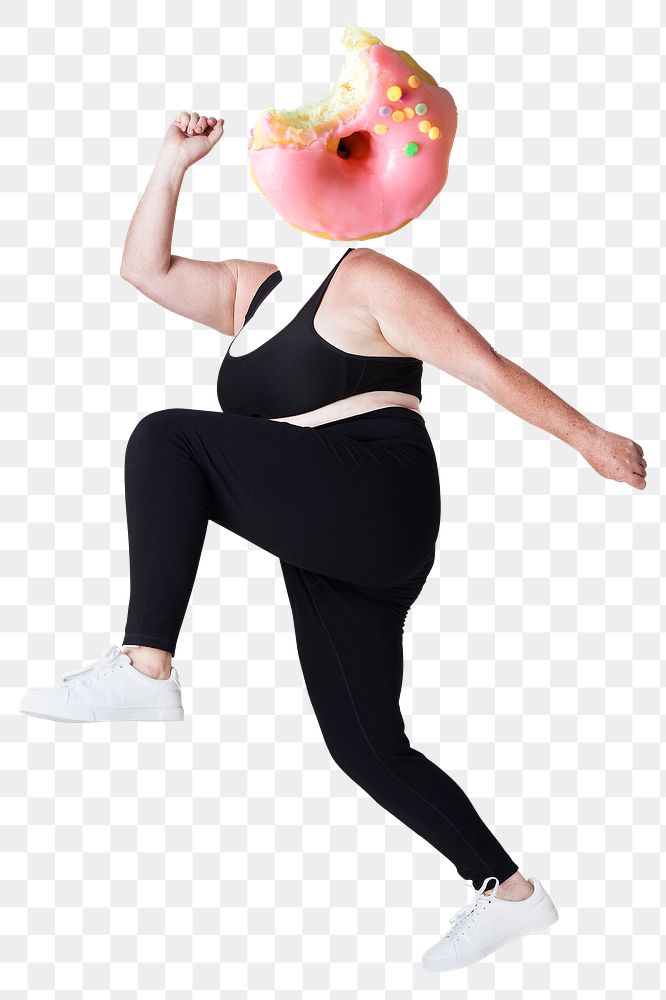 Donut head png plus-size woman, dessert food remixed media, transparent background